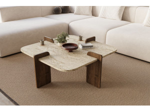 Poalla" wooden coffee table - 90 x 90 x 35 cm - Travertine 2