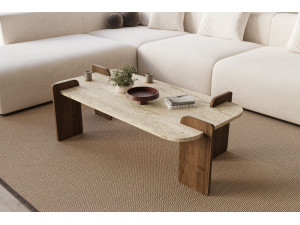 Leapiri" wooden coffee table - 120 x 60 x 35 cm - Travertine 2