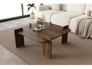 Woog" wooden coffee table 90 x 90 x 35 cm - Walnut 2