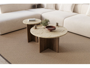 Private" wooden coffee table set 70 x 70 x 40 cm - Travertine 2