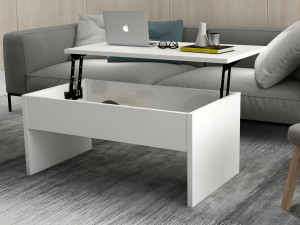 Akilli" coffee table with wooden storage box - 90 x 52 x 45 cm - White 2