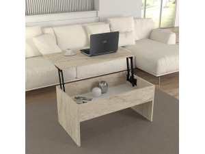 Akilli" coffee table with wooden storage box - 90 x 45 x 52 cm - Travertine 2