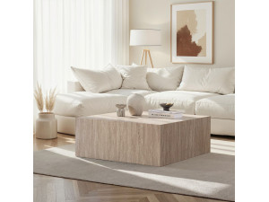 MDF coffee table "Prizma" - 90 x 90 x 35 cm - Travertine 2