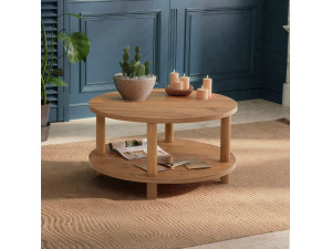 Roby" round wooden coffee table - 70 x 70 x 43 cm - Brown 2
