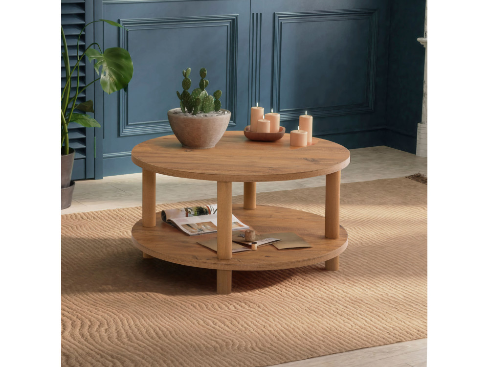 Roby" round wooden coffee table - 70 x 70 x 43 cm - Brown