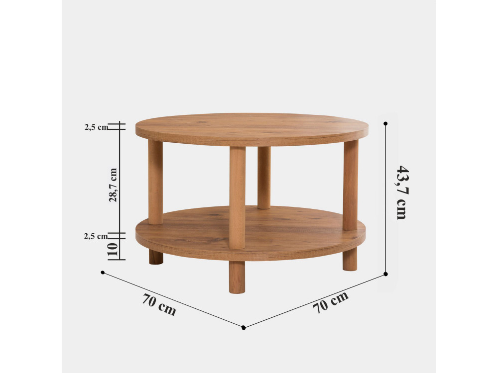 Roby" round wooden coffee table - 70 x 70 x 43 cm - Brown