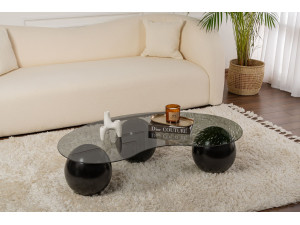 Sphere" glass coffee table - 120 x 70 x 30 cm - Black 2