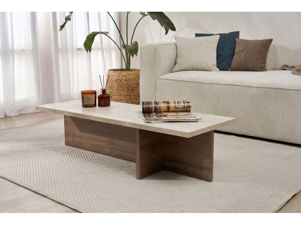 Harbor" wooden coffee table - 120 x 45 x 30 cm - Travertine