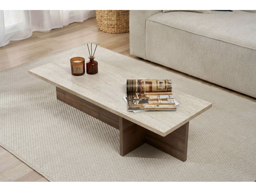 Harbor" wooden coffee table - 120 x 45 x 30 cm - Travertine