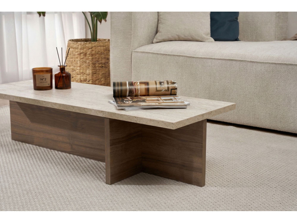Harbor" wooden coffee table - 120 x 45 x 30 cm - Travertine