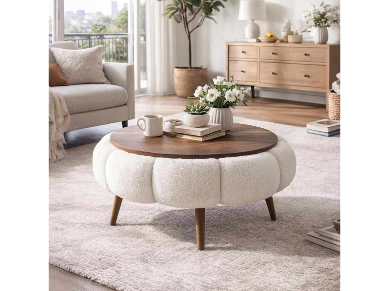 Papatya 60" wooden coffee table - 60 x 60 x 44 cm - White