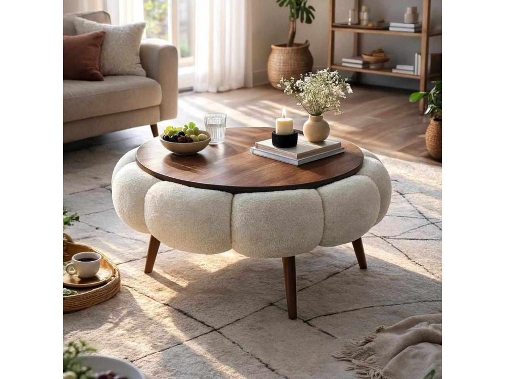 Papatya 60" wooden coffee table - 60 x 60 x 44 cm - White