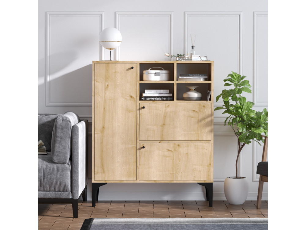 Ewa" wooden sideboard - 100 x 35 x 125 cm - Sapphire Oak