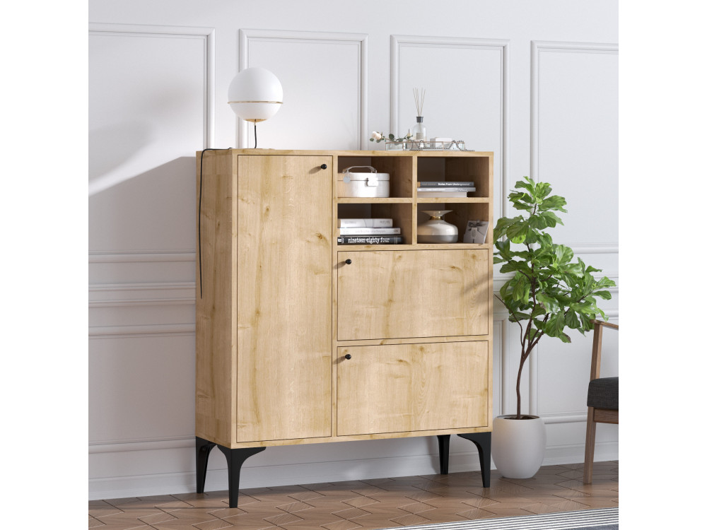 Ewa" wooden sideboard - 100 x 35 x 125 cm - Sapphire Oak
