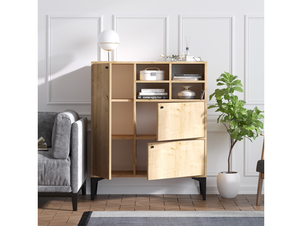 Ewa" wooden sideboard - 100 x 35 x 125 cm - Sapphire Oak