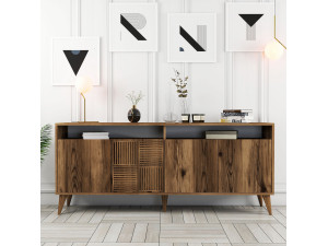 Milan" wooden sideboard - 180 x 35 x 78 cm - Walnut 2