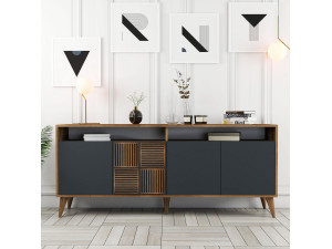Milan" wooden sideboard - 180 x 35 x 78 cm - Walnut Anthracite 2
