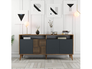 Milan" wooden sideboard - 160 x 35 x 78 cm - Walnut, Anthracite 2