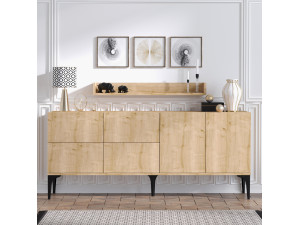 Stella" wooden sideboard - 180 x 40 x 55 cm - Sapphire Oak 2