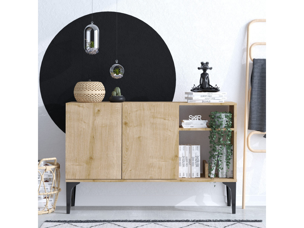 Oscar" wooden sideboard - 120 x 40 x 80 cm - Black Sapphire Oak