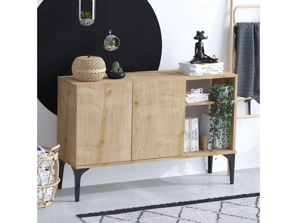 Oscar" wooden sideboard - 120 x 40 x 80 cm - Black Sapphire Oak