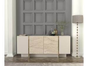 Veyron" wooden sideboard - 180 x 46 x 75 cm - Travertine, Sandstone 2