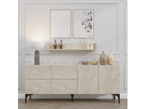 Wooden sideboard with wall shelf "Stella" - 180 x 40 x 55 cm - Travertine 2