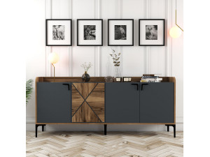 Venedik" wooden sideboard - 180 x 35 x 78 cm - Anthracite grey 2