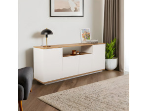 Arista" wooden sideboard - 180 x 44.5 x 75 cm - White / Cadiz Oak 2
