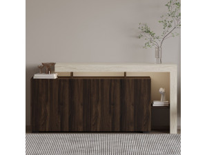 Beliz" wooden sideboard - 170 x 35 x 80 cm - Travertine / Walnut 2
