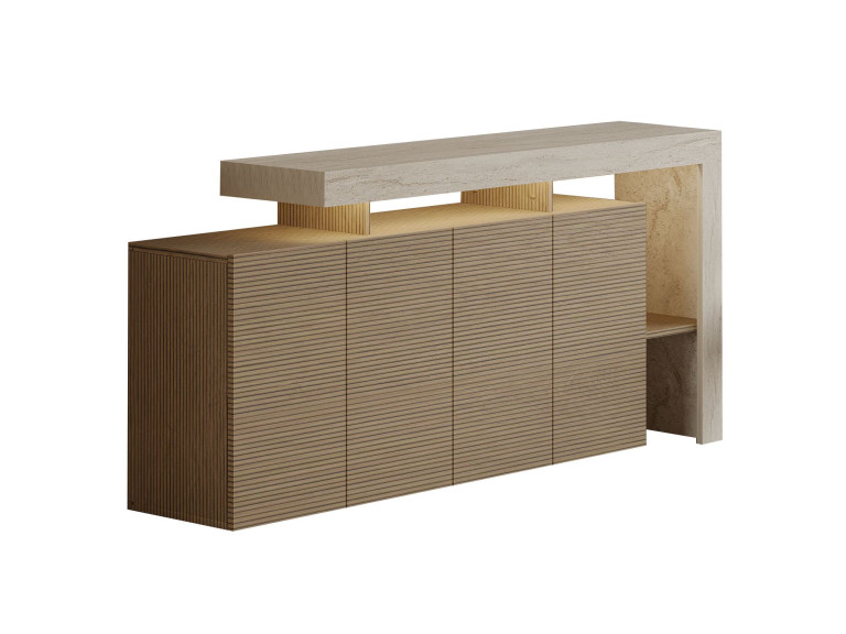 Beliz" wooden sideboard - 170 x 35 x 80 cm - Travertine / Warm Oak