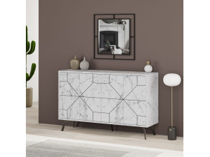Dune" wooden sideboard - 123 x 35 x 62 cm - Marbled white 2