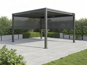 Howard" bioclimatic pergola with 2 galvanized steel awnings - 3 x 4 m - Grey 2
