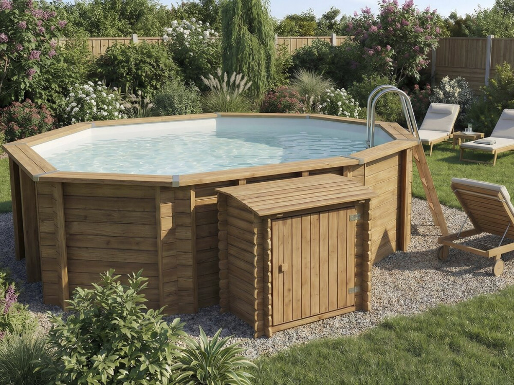 Keny" filter box in treated wood - 120 x 95 x 113 cm - for swimming pools