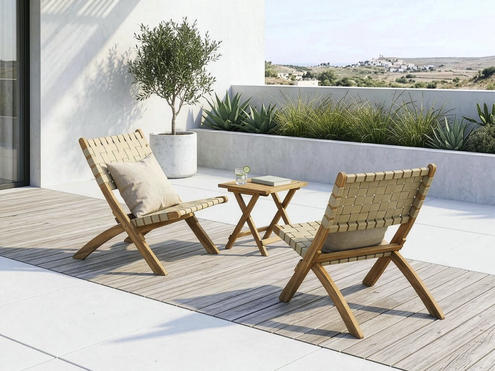 Set of 2 "Hanoi" wooden garden chairs - Beige