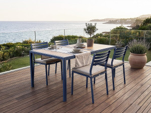 Tossa" imitation wood metal garden table - 160 x 90 x 75 cm - Brown 2