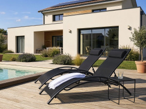 Set of 2 Beauty "Phoenix" Black aluminum sun loungers 2