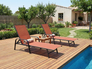 Set of 2 "Farniente" metal sunbeds with armrests - Terracotta 2