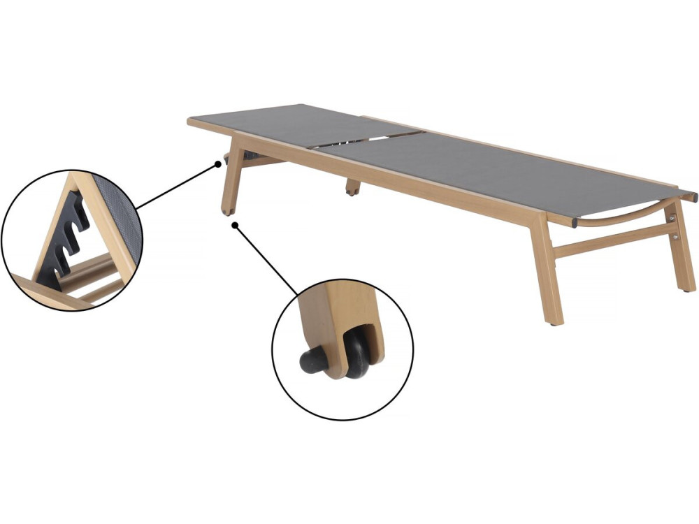 Elysia" wood-look aluminium sunlounger - Grey