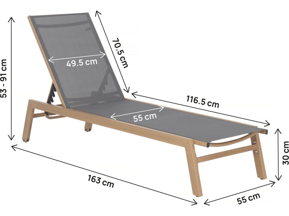 Elysia" wood-look aluminium sunlounger - Grey
