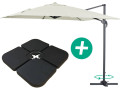 Garden Hanging umbrella Alu "Sun 3" - Square - 3 x 3 m - Taupe - Slabs included - Ecru