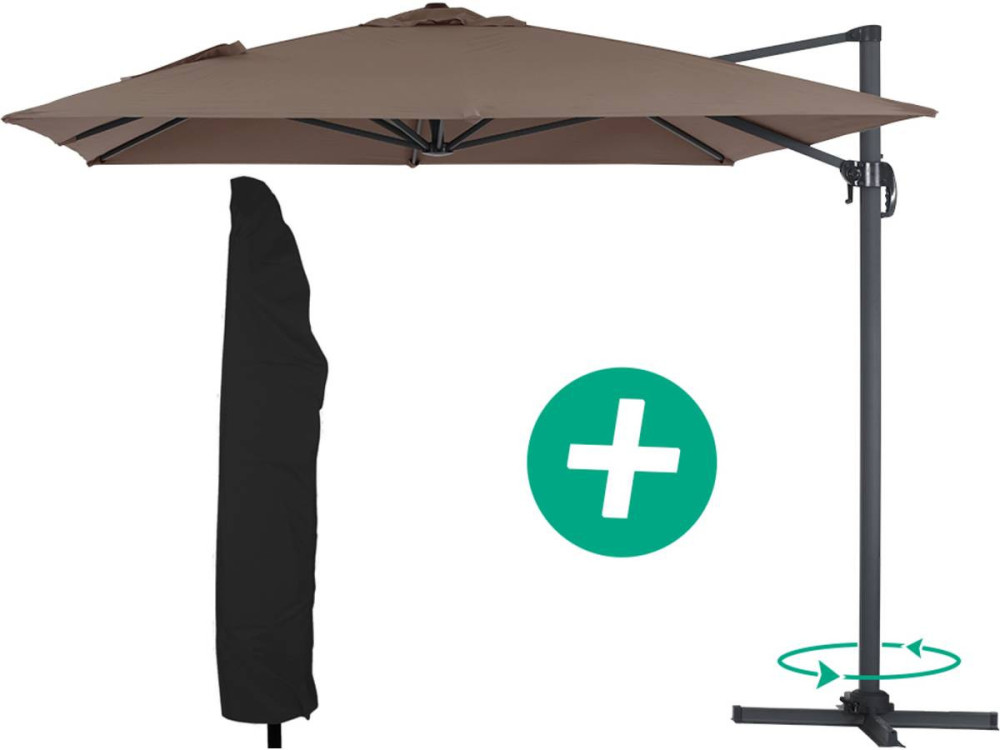 Outdoor garden umbrella "Sun 4" - Rectangle - 3 x 4 m - Taupe + Protective cover