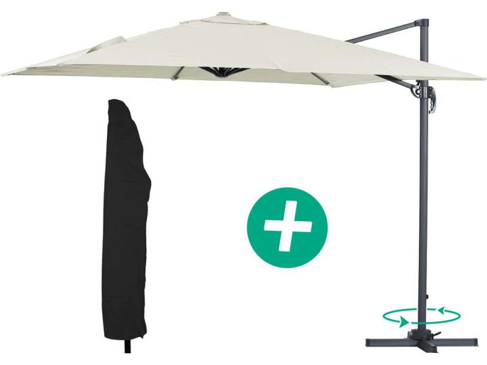 Deported outdoor Alu garden umbrella "Sun 3" - Square - 3 x 3 m - Ecru + protective cover