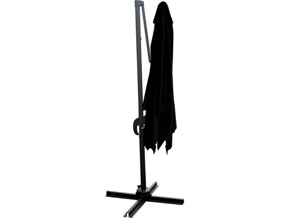 Hanging garden parasol with portable base "Soleil" - Square shape -  2.5 x 2.5 m - Black + Base stand