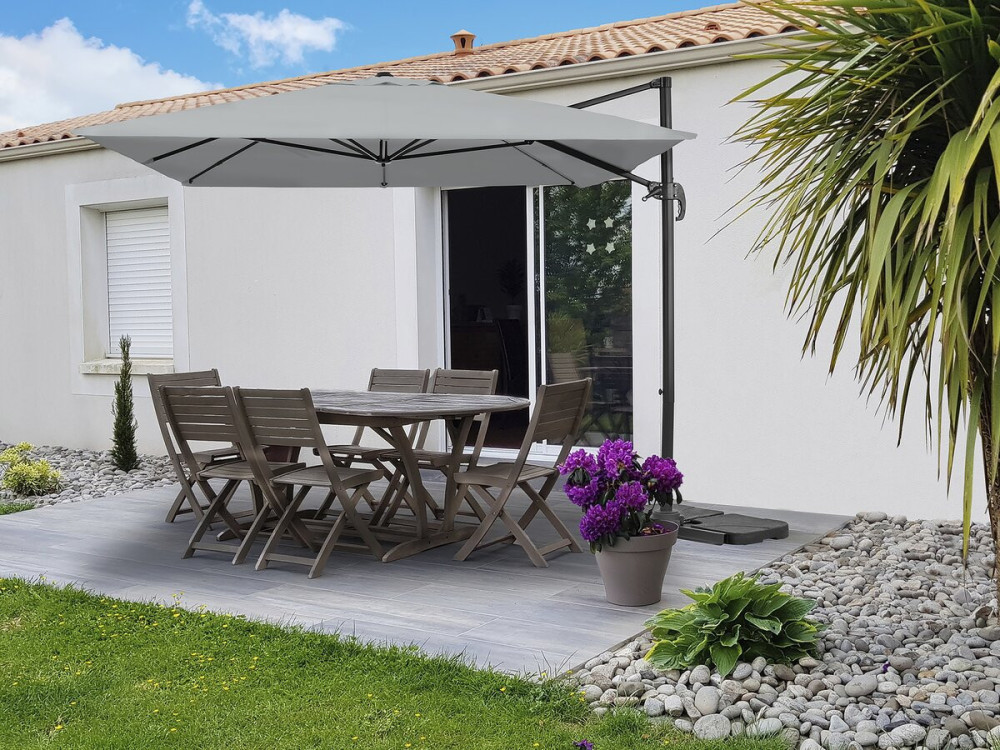 Sky 4" offset aluminium garden parasol - 3 x 4 m - Grey