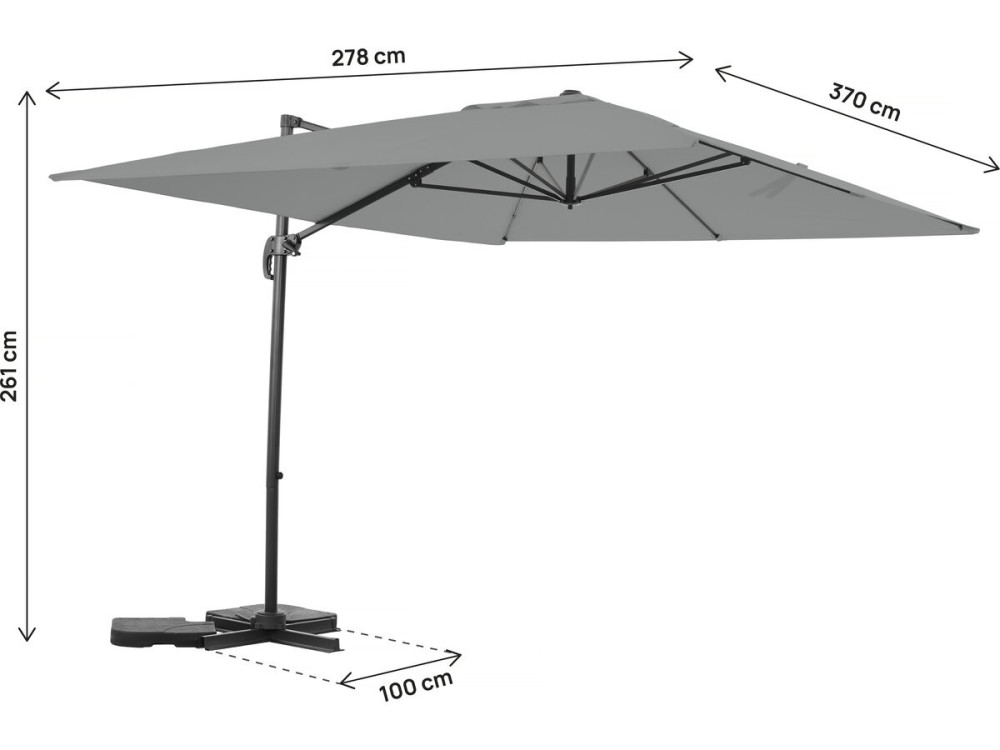Sky 4" offset aluminium garden parasol - 3 x 4 m - Grey
