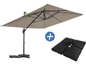 Sky 4” aluminium deported garden parasol - 3 x 4 m - Taupe - Ballast included