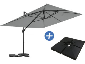 Sky 4” aluminium deported garden parasol - 3 x 4 m - Grey - Ballast included
