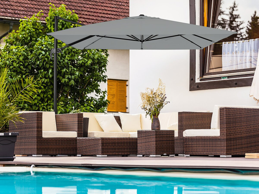 Sky 4” aluminium deported garden parasol - 3 x 4 m - Grey - Ballast included