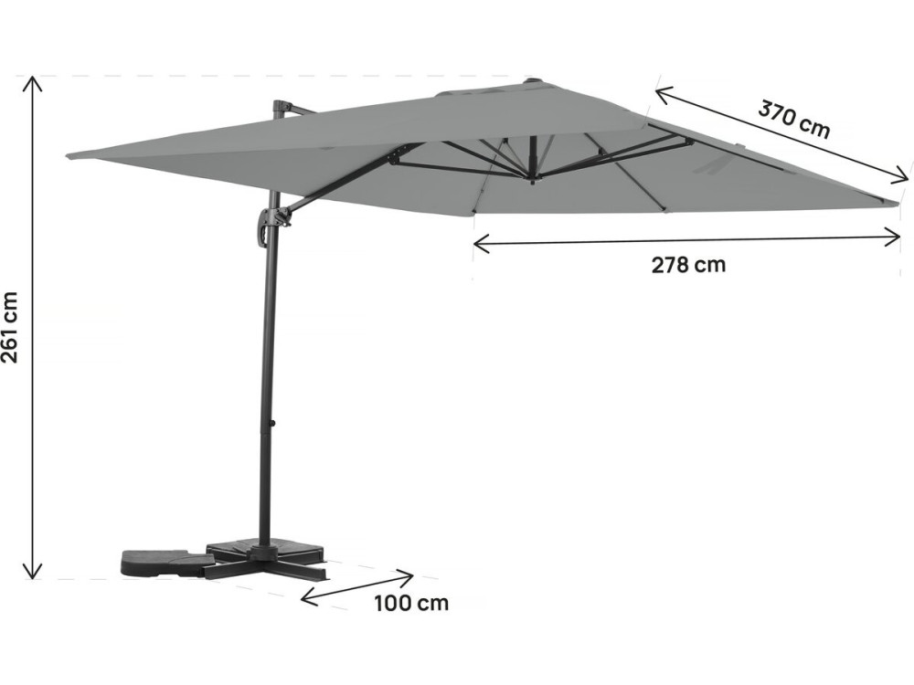 Sky 4” aluminium deported garden parasol - 3 x 4 m - Grey - Ballast included